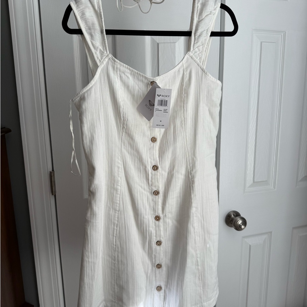 Roxy Womens Medium M Think Again Cotton Mini Dress Snow White